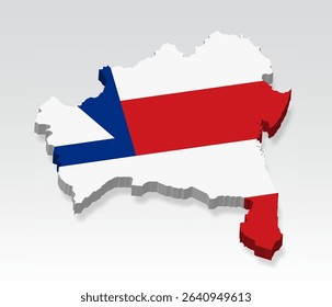 3D Bahia of Brazil  map with flag. Three dimensional map of Bahia with shadow. Flag of Bahia on white background for your design.  Brazil. EPS10.
