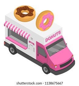 3d bakery donut truck icon. Isometric of 3d bakery donut truck vector icon for web design isolated on white background