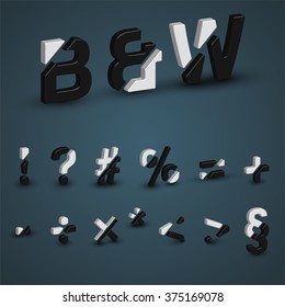 3d balck & white character from a typeset, vector