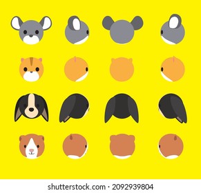 3D Ball Head Animal Chinchilla Hamster Rabbit Guinea Pig Rotation Cartoon Vector Illustration