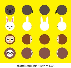3D Ball Head Animal Vulture Rabbit Owl Sloth Devil Rotation Cartoon Vector Illustration