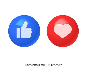 3d ball icons thumb up and heart isolated on white background. Concept of social networks. Vector illustration.