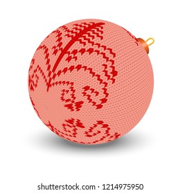 3-d ball with knitted texture. Christmas decoration. Element for Christmas cards design.