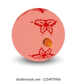 3-d ball with knitted texture. Christmas decoration. Element for Christmas cards design.