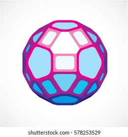 3d ball made with black lines, futuristic origami abstract modeling. Purple vector low poly design element, cybernetic orb shape for use in science and technology.