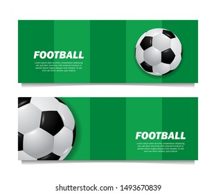 3D ball soccer football top view on the green grass field banner template for sport tournament