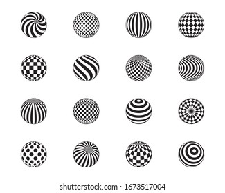 3d ball vector set. Striped balls, cage, dots pattern. Flat design element for template.