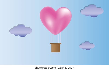 3D balloon air with a heart flying in the sky, wallpaper vector decoration
