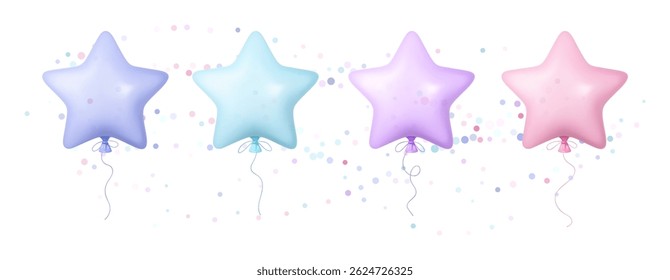 3d Balloon Birthday Day Party Set Star Element Gift Ball Balloons Pastel Icon Vector Invitation Card Realistic Shape