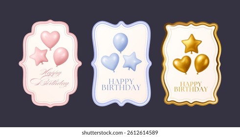 3d Balloon Birthday Party Vector Card Set Background Realistic  happy Flying Helium Baloon