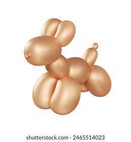 3d balloon dog. Inflated puppy render. Golden glossy bubble animal. Vector illustration. Isolated cartoon creative element. Funny realistic party toy.