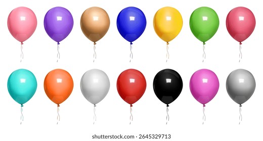 3d balloon float clipart, minimal happy birthday gift. Vector realistic red mockup on white bg, Party mid air decor, isolated invitation design element. Anniversary round decoration balls, bday glossy