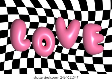 3D balloon pink bubble love in Y2K style. Realistic vector illustration