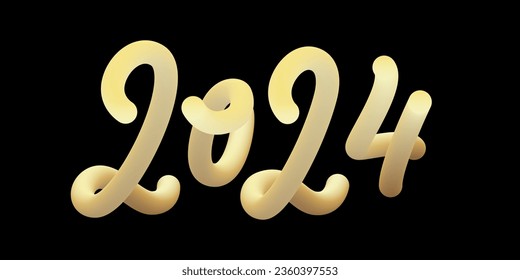 3D balloon realistic 2024 New Year vector design. Handdrawn winter calligraphy in plasticine cartoon style. Minimal shape render numbers.