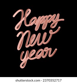 3D balloon realistic "Happy New Year" quote vector design. Handdrawn winter calligraphy in plastic cartoon style. Minimal shape render bronze words.