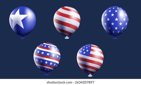 3d balloons set with american flag ornament,great for  4th of july banner decoration or other USA event celebration.