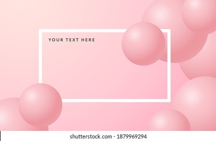 3D balls Vector illustration in minimal style Design template with spheres and white frame in pastel colors with copy space