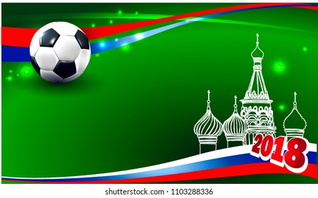 3d ball.Vector illustration of a football cup 2018. International world championship tournament in Russia.Russian cathedral.