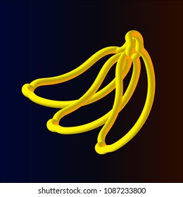 3d banana bundle neon tubed logo rounded. Great for Poster, Sale Banner, Advertising. Isolated on background.