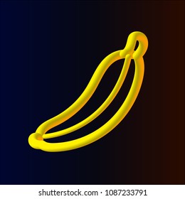 3d banana neon tubed logo rounded. Yellow. Great for Poster, Sale Banner, Advertising. Isolated on background.