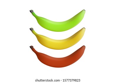 3D banana set. Green, yellow and red. Vector illustration. Vegetarian food.