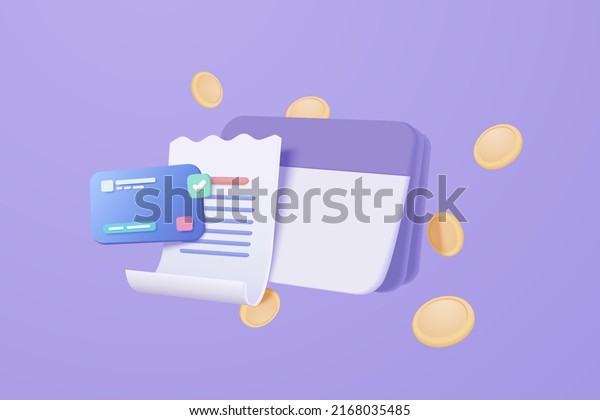 3d bank account book, passbook with credit\
card, financial online and transaction, fund transfer, business\
invoice bill, 3d banking payment receipt concept, 3d bank icon\
vector render illustration