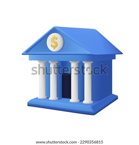 3D bank building icon. Isometric modern 3D online banking, finance, bank transactions, bank service. 3d vector icon. Cartoon minimal style render vector isloated on white