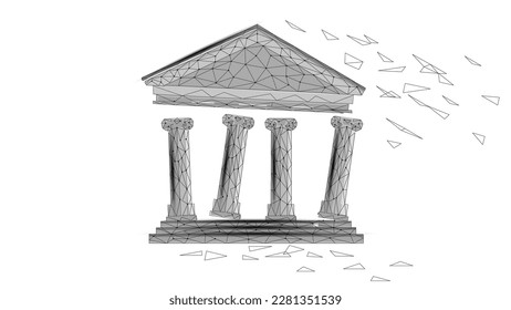 3D banking system failure crisys. Low poly financial international collapse problem risk. Investment economy fail vector illustration