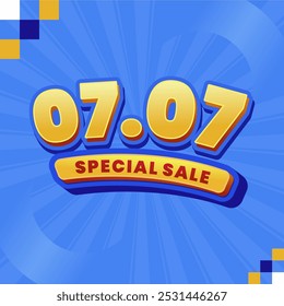 3D banner with bold yellow '07.07 Special Sale' text on a bright blue background. Offering eye-catching design for digital marketing.