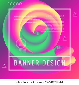 3d banner flow fluid shapes. Liquid wave trendy modern vibrant background. green, yellow and pink color. curve vector graphic style.