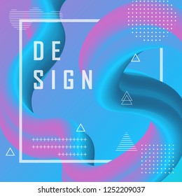 3d banner flow fluid shapes. Liquid wave trendy modern vibrant background. Blue and pink color. curve vector graphic style	