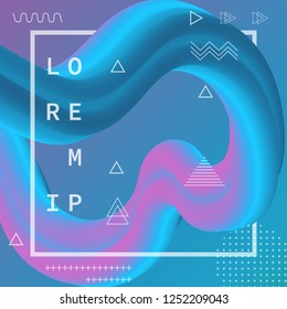 3d banner flow fluid shapes. Liquid wave trendy modern vibrant background. Blue and pink color. curve vector graphic style	