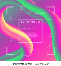 3d banner flow fluid shapes. Liquid wave trendy modern vibrant background. green, yellow and pink color. curve vector graphic style	