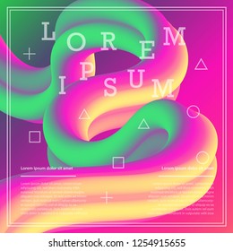 3d banner flow fluid shapes. Liquid wave trendy modern vibrant background. green, yellow and pink color. curve vector graphic style	
