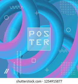 3d banner flow fluid shapes. Liquid wave trendy modern vibrant background. Blue and pink color. curve vector graphic style	