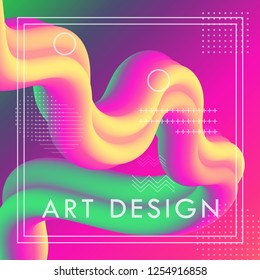 3d banner flow fluid shapes. Liquid wave trendy modern vibrant background. green, yellow and pink color. curve vector graphic style	