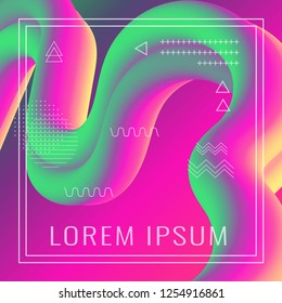 3d banner flow fluid shapes. Liquid wave trendy modern vibrant background. green, yellow and pink color. curve vector graphic style	