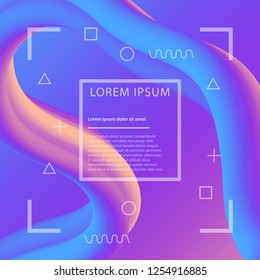 3d banner flow fluid shapes. Liquid wave trendy modern vibrant background. Blue and pink color. curve vector graphic style	