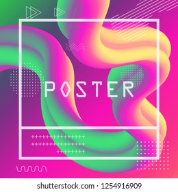 3d banner flow fluid shapes. Liquid wave trendy modern vibrant background. green, yellow and pink color. curve vector graphic style	
