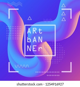 3d banner flow fluid shapes. Liquid wave trendy modern vibrant background. Blue and pink color. curve vector graphic style	