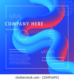 3d banner flow fluid shapes. Liquid wave trendy modern vibrant background. Blue and red color. curve vector graphic style	