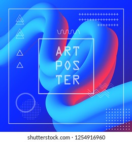 3d banner flow fluid shapes. Liquid wave trendy modern vibrant background. Blue and red color. curve vector graphic style	