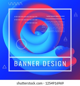 3d banner flow fluid shapes. Liquid wave trendy modern vibrant background. Blue and red color. curve vector graphic style	