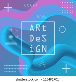 3d banner flow fluid shapes. Liquid wave trendy modern vibrant background. Blue and pink color. curve vector graphic style	