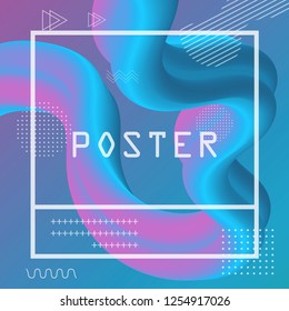 3d banner flow fluid shapes. Liquid wave trendy modern vibrant background. Blue and pink color. curve vector graphic style	