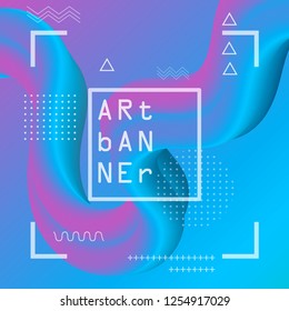 3d banner flow fluid shapes. Liquid wave trendy modern vibrant background. Blue and pink color. curve vector graphic style	