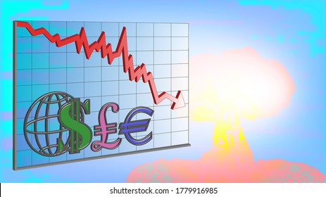 3D Banner. Graph with Dollar, Pound and Euro Signs on a turbid background with explosion EPS10