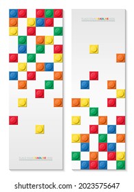 3d Banner toy element with colorful block bricks toy for kid flyer, children poster, web, post, sale promotion online, sale, ads, and social media. Template design. vector illustration