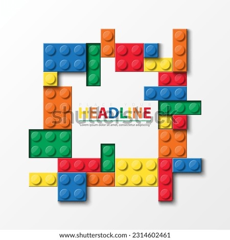 3d  Banner toys element with colorful block brick for toy store, sale promotion, kid shop, flyer, poster, web, ads, online, advertising, discount, post, website and social media. vector illustration