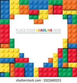 3d Banner vector toy element with colorful building block brick toy background for children flyer, sales promotion, online shop, store, kid poster, web, ads, social media. Bricks toy template design.